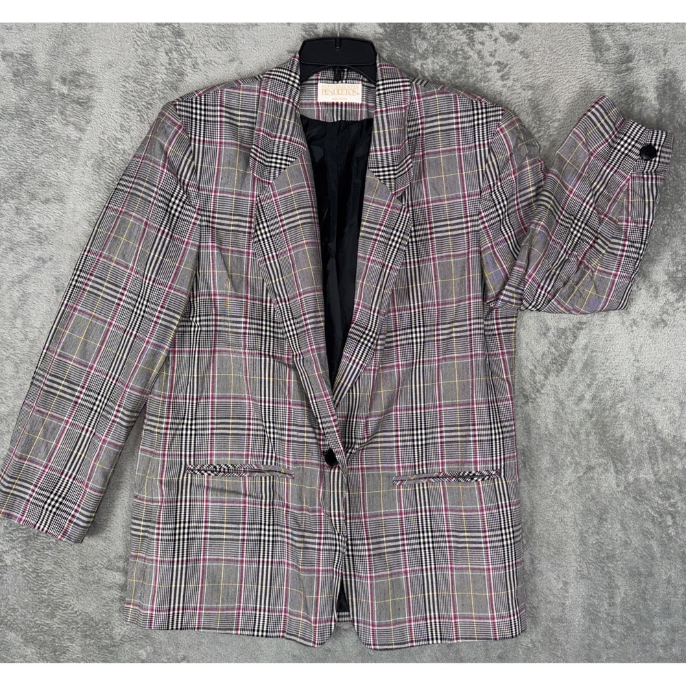 VTG Sophisticates Pendleton Blazer XL 14 Houndstooth Plaid Pink 90s USA